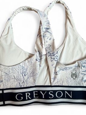 Greyson Vintage Indigo Sports Bra Wolf Print Strappy Back Athletic Small